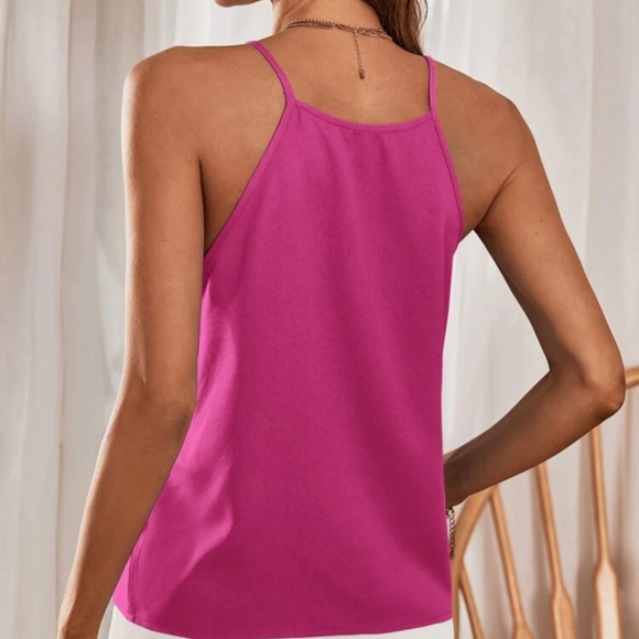 SheIn Pink Pleated Halter Neckline Strappy Sleeve Camisole Tank Top Size Large - Picture 4 of 9